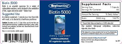 Photo of the Allergy Research Group Biotin 5000 label