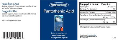Photo of the Allergy Research Group Pantothenic Acid label