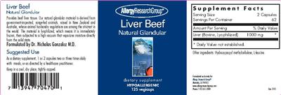 Photo of the Allergy Research Group Liver Beef Natural Glandular label