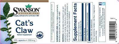 Photo of the Swanson Premium Brand Cat's Claw label