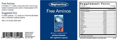 Photo of the Allergy Research Group Free Aminos label