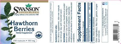 Photo of the Swanson Premium Brand Hawthorn Berries 565 mg label