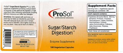 Photo of the ProSol Sugar/Starch Digestion label