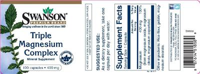 Photo of the Swanson Premium Brand Triple Magnesium Complex 400 mg label