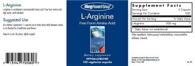 Photo of the Allergy Research Group L-Arginine label