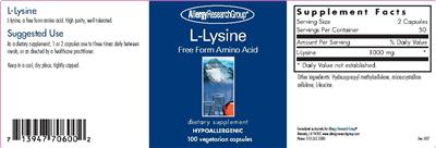 Photo of the Allergy Research Group L-Lysine label