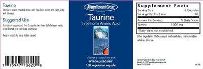 Photo of the Allergy Research Group Taurine label