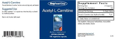 Photo of the Allergy Research Group Acetyl-L-Carnitine label