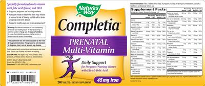 Photo of the Nature's Way Completia Prenatal Multi-Vitamin label