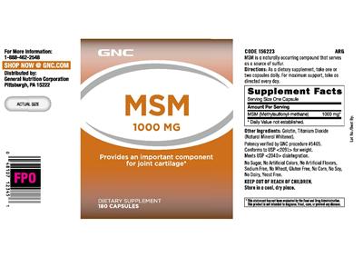 Photo of the GNC MSM 1000 mg label