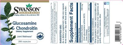 Photo of the Swanson Premium Brand Glucosamine & Chondroitin label