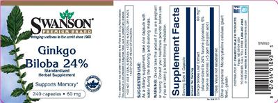 Product label for Ginkgo Biloba 24% 60 mg