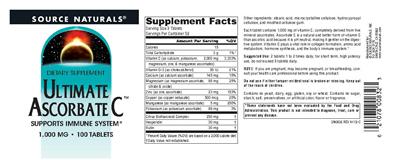 Photo of the Source Naturals Ultimate Ascorbate C 1,000 mg label