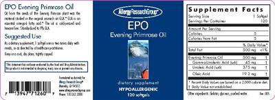 Photo of the Allergy Research Group EPO Evening Primrose Oil label