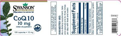 Photo of the Swanson Premium Brand CoQ10 10 mg label