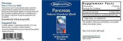 Photo of the Allergy Research Group Pancreas Natural Glandular (Beef) label