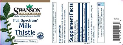 Photo of the Swanson Premium Brand Full Spectrum Milk Thistle 500 mg label