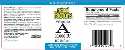 Photo of the Natural Factors Vitamin A 10,000 IU label
