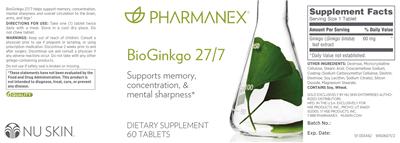 Photo of the Pharmanex BioGinkgo 27/7 label
