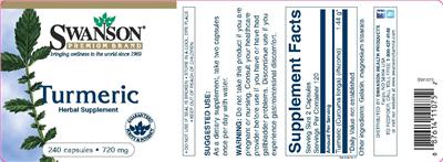 Photo of the Swanson Premium Brand Turmeric 720 mg label
