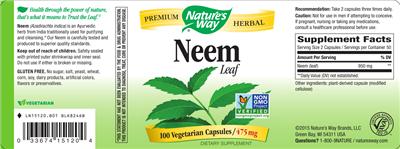 Photo of the Nature's Way Neem Leaf 475 mg label