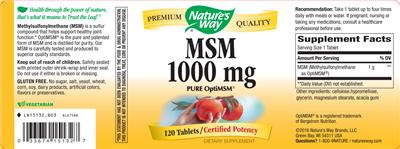 Photo of the Nature's Way MSM 1000 mg label