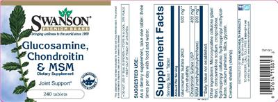 Photo of the Swanson Premium Brand Glucosamine, Chondroitin & MSM label