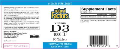 Photo of the Natural Factors Vitamin D3 1000 IU label