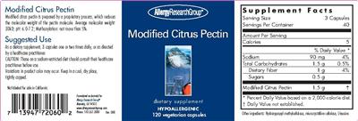 Photo of the Allergy Research Group Modified Citrus Pectin label