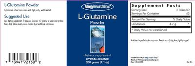 Photo of the Allergy Research Group L-Glutamine Powder label