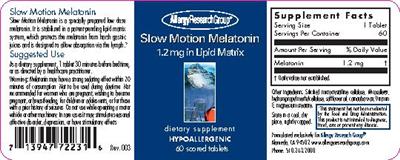 Photo of the Allergy Research Group Slow Motion Melatonin 1.2 mg In Lipid Matrix label