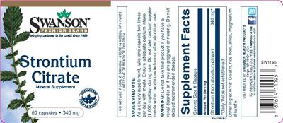Photo of the Swanson Premium Brand Strontium Citrate 340 mg label