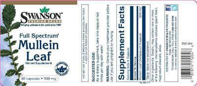 Photo of the Swanson Premium Brand Full Spectrum Mullein Leaf 500 mg label