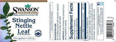 Photo of the Swanson Premium Brand Stinging Nettle Leaf 400 mg label