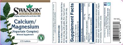 Photo of the Swanson Premium Brand Calcium/Magnesium (Aspartate Complex) label
