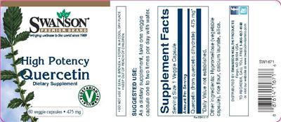 Photo of the Swanson Premium Brand High Potency Quercetin 475 mg label
