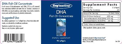 Photo of the Allergy Research Group DHA Fish Oil Concentrate label