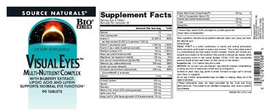 Photo of the Source Naturals Visual Eyes label