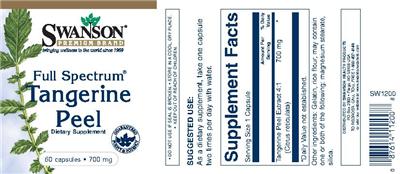 Photo of the Swanson Premium Brand Full Spectrum Tangerine Peel 700 mg label