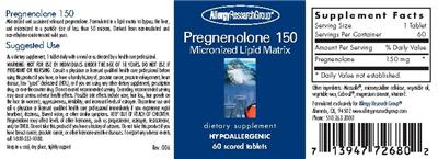 Photo of the Allergy Research Group Pregnenolone 150 label