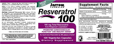 Photo of the Jarrow Formulas Resveratrol 100 mg label