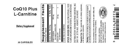 Photo of the Indiana Botanic Gardens CoQ10 Plus L-Carnitine label