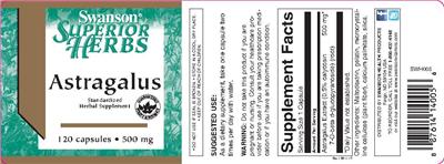 Photo of the Swanson Superior Herbs Astragalus 500 mg label