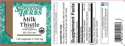 Photo of the Swanson Superior Herbs Milk Thistle 250 mg label