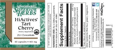Photo of the Swanson Superior Herbs HiActives Tart Cherry 465 mg label