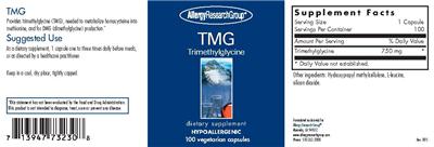 Photo of the Allergy Research Group TMG label