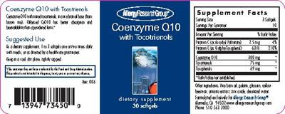 Photo of the Allergy Research Group Coenzyme Q10 With Tocotrienols label