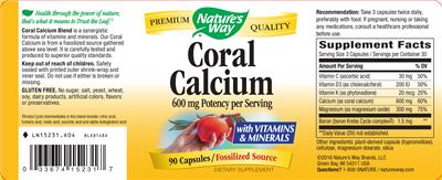 Photo of the Nature's Way Coral Calcium 600 mg label