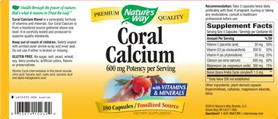 Coral Calcium 600 mg のラベル画像（NIH DSLD）