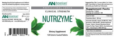 Photo of the AN American Nutriceuticals Nutrizyme label